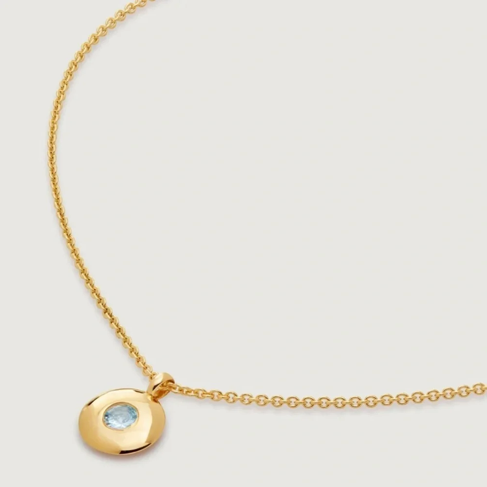 MONICA VINADER 18k Gold Vermeil Aquamarine Gemstone Necklace Pendant - Picture 1 of 7
